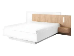 Vente-unique Lit avec chevets 160 x 200 cm - 2 tiroirs - Avec LEDs - Coloris : Blanc et naturel - FRANCOLI Clearance