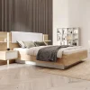 Vente-unique Lit avec chevets 160 x 200 cm - Avec LEDs - Coloris : Naturel et blanc + Sommier + Matelas - ELYNIA Outlet