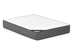 Vente-unique Lit avec chevets 140 x 190 cm - 2 tiroirs - Avec LEDs - Coloris : Naturel et anthracite + Sommier + Matelas - FRANCOLI