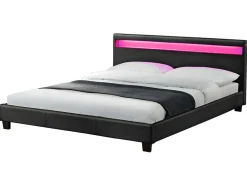 Concept Usine Lit avec LED 160 x 200 cm en PU noir - PICADILLY