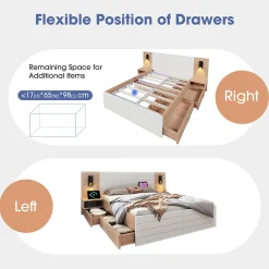 Okwish Lit avec rangement 140 x 200 cm - Lit Double avec Lampes et USB - Bois MDF - Sans Matelas - Blanc Chêne