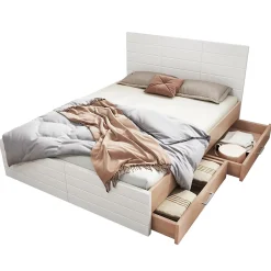 Okwish Lit avec rangement 160 x 200 cm - Lit Double avec 2 Tiroirs - Bois MDF - Sans Matelas - Blanc Chêne New