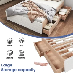 Okwish Lit avec rangement 140 x 200 cm - Lit Double avec 2 Tiroirs - Bois MDF - Sans Matelas - Blanc