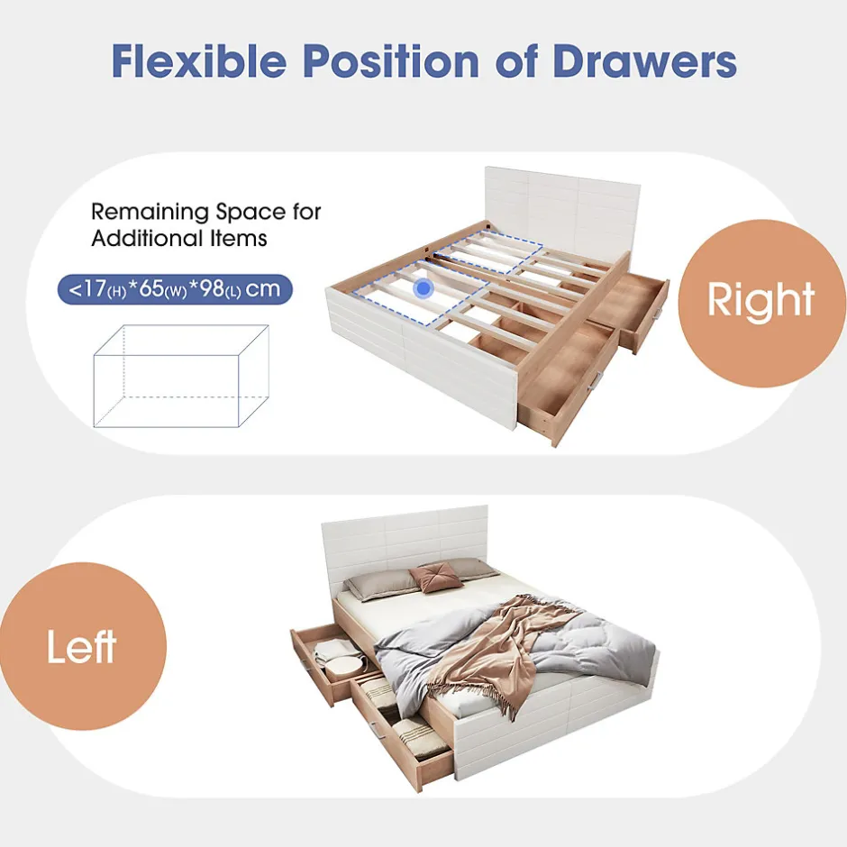 Okwish Lit avec rangement 140 x 200 cm - Lit Double avec 2 Tiroirs - Bois MDF - Sans Matelas - Blanc