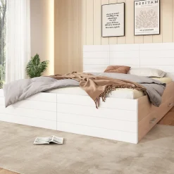 Okwish Lit avec rangement 140 x 200 cm - Lit Double avec 2 Tiroirs - Bois MDF - Sans Matelas - Blanc