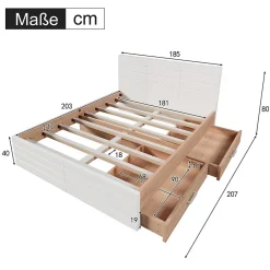 Okwish Lit avec rangement 180 x 200 cm - Lit Double avec 2 Tiroirs - Bois MDF - Sans Matelas - Blanc Chêne