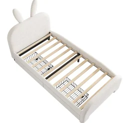 Okwish Lit avec rangement 90 x 200 cm - Lit Simple avec 2 Tiroirs - Peluche + MDF - Sans Matelas - Blanc Hot