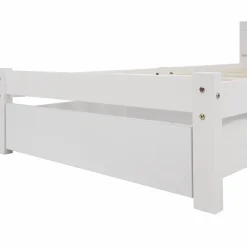 Okwish Lit avec rangement 140x200 cm - Lit double avec tiroirs et tête de lit - Pin massif + MDF - Sans Matelas - Blanc Sale