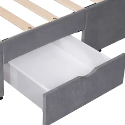 Okwish Lit avec rangement 160x200 cm - Lit Double Capitonné avec 4 Tiroirs - Velours - Sans Matelas - Gris Best
