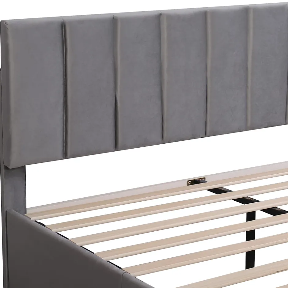 Okwish Lit avec rangement 160x200 cm - Lit Double Capitonné avec 4 Tiroirs - Velours - Sans Matelas - Gris Best