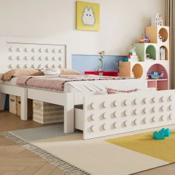 Okwish Lit avec rangement 90x200 cm - Lit simple avec tiroirs intégrés et design créatif - en MDF et bois massif - Blanc - Sans matelas
