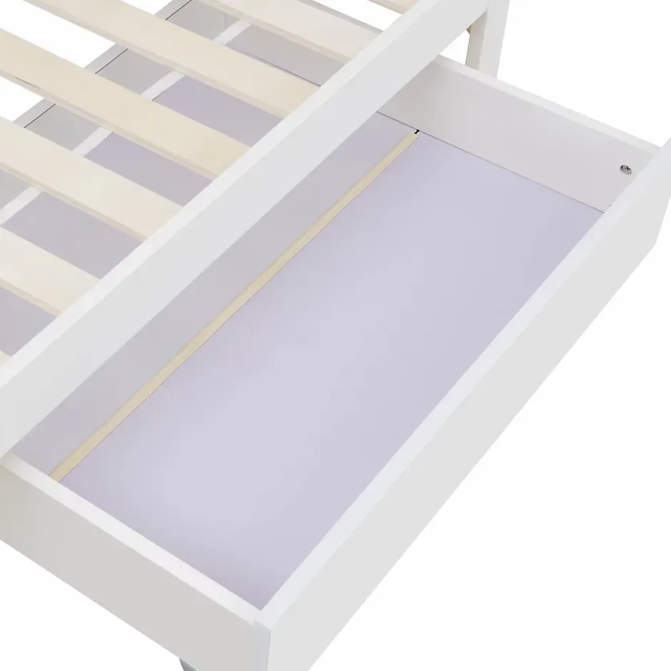 Generique Lit avec rangement 90x200 cm - Lit simple avec tiroirs et tête de lit - Pin massif + MDF - Sans Matelas - Blanc Outlet
