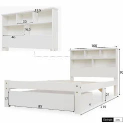 Generique Lit avec rangement 90x200 cm - Lit simple avec tiroirs et tête de lit - Pin massif + MDF - Sans Matelas - Blanc Outlet