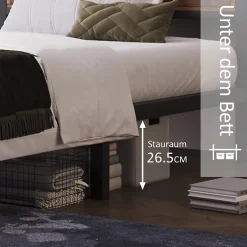 Okwish Lit avec rangement 140x200 cm - Lit double métal avec tête de lit et sommier à lattes - Métal - Sans Matelas - Noir Discount