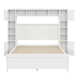 Okwish Lit avec Rangement 140x200 cm - Lit Double avec 4 Tiroirs et Placard Spacieux, Bois Massif et MDF, Sans Matelas - Blanc
