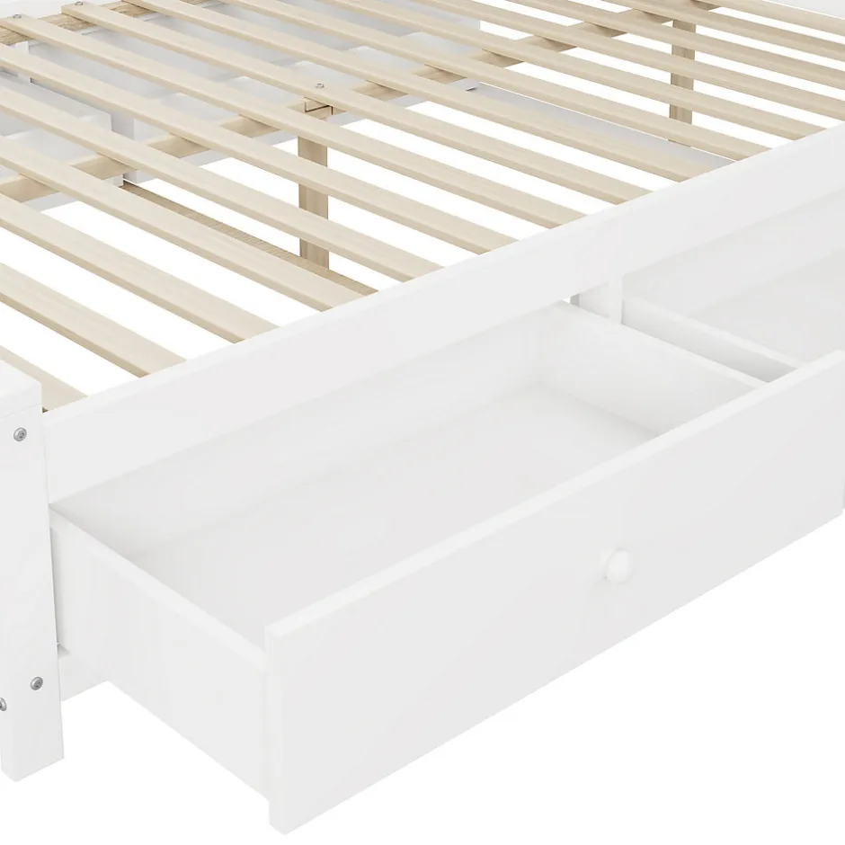 Okwish Lit avec Rangement 140x200 cm - Lit Double avec 4 Tiroirs et Placard Spacieux, Bois Massif et MDF, Sans Matelas - Blanc