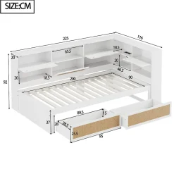 Okwish Lit avec Rangement 90x200 cm - Lit Simple enfant avec 2 Tiroirs et Niches de Rangement, Sans Matelas - Bois Massif et MDF Blanc