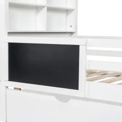 Okwish Lit avec rangement 90x200 cm - Lit enfant simple avec 2 tiroirs et table, structure en bois massif et MDF - Blanc - Sans matelas