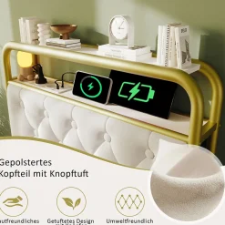 Okwish Lit avec Rangement 90x200 cm - Lit Simple Capitonné avec 2 Tiroirs, Ports USB et LED, Matelas Inclus, Velours, Blanc