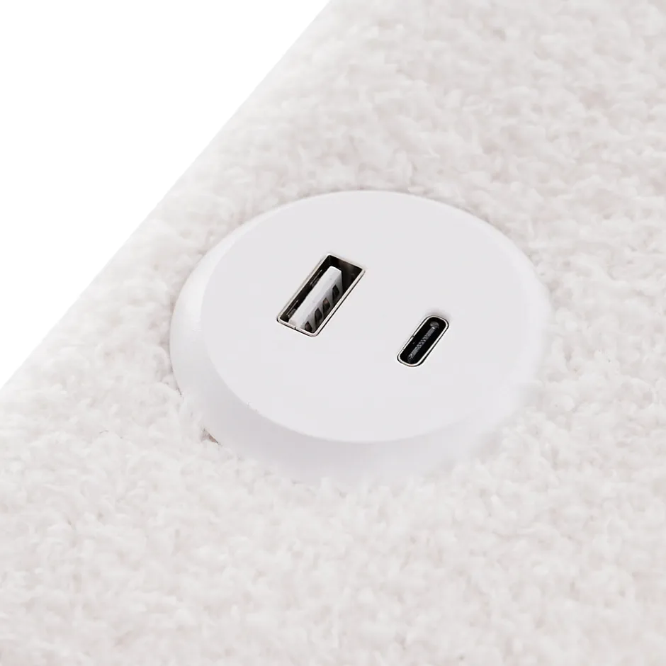 Okwish Lit avec rangement 90x200 cm - Lit simple rembourré avec 2 tiroirs et USB Type-C - Sherpa - Sans Matelas - Blanc