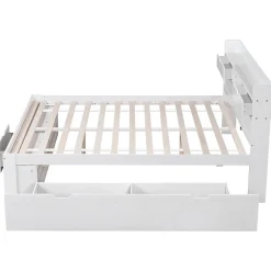 Okwish Lit avec Rangement 160x200 cm - Lit Double avec USB et Tiroirs, Armoire Intégrée - Sans Matelas - Bois Blanc