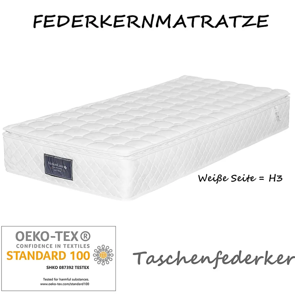 Okwish Lit avec rangement 90x200 cm - Lit simple capitonné avec tiroirs, USB Type-C et LED - Sherpa - Matelas Inclus - Blanc