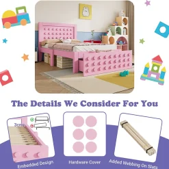 Okwish Lit avec rangement 90x200 cm, lit simple design créatif avec tiroirs intégrés, structure MDF et bois massif, rose sans matelas