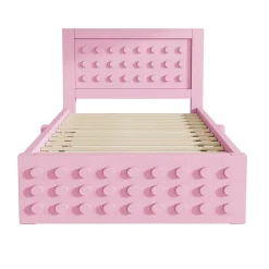 Okwish Lit avec rangement 90x190 cm, lit simple avec tiroirs pratiques et sommier inclus, MDF et bois massif, rose sans matelas