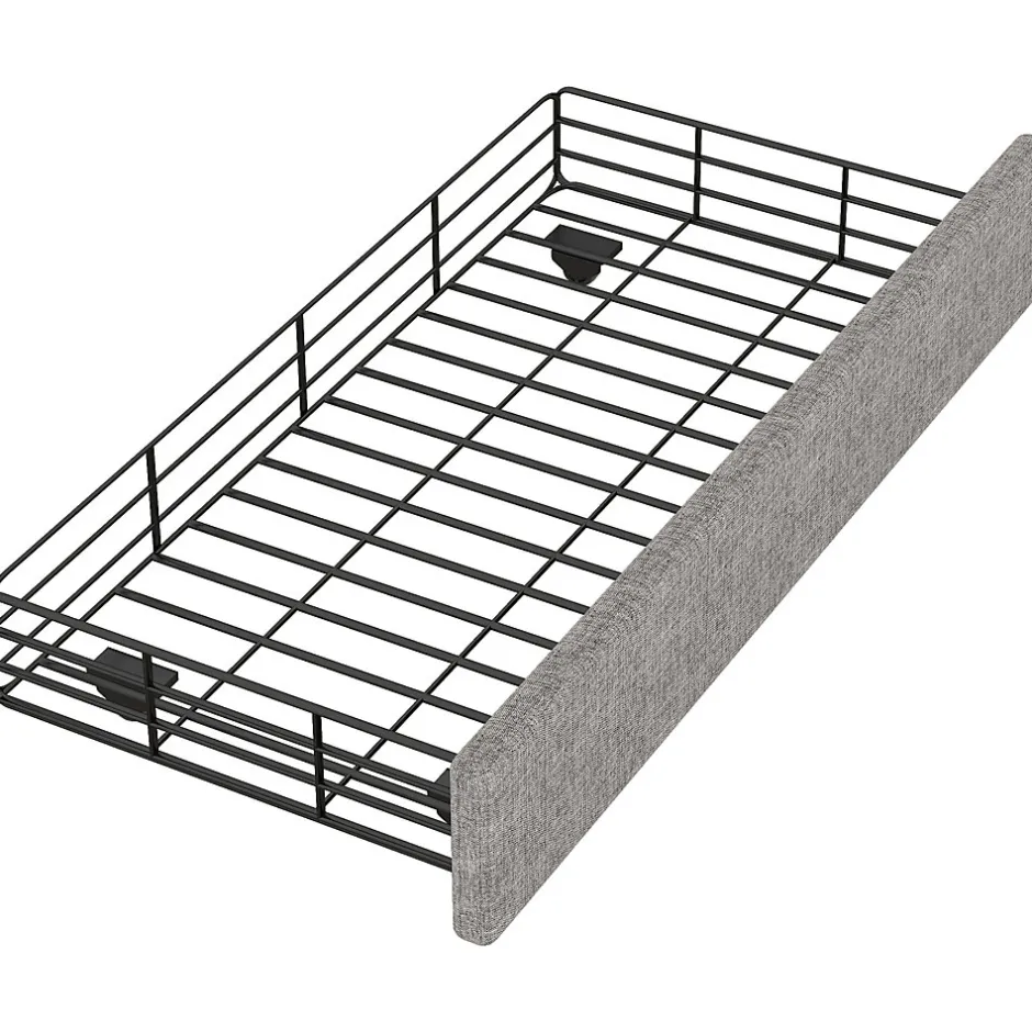 Okwish Lit avec rangement 90x200 cm simple capitonné avec 2 tiroirs et tête de lit ondulée cloutée - revêtement en lin gris Best