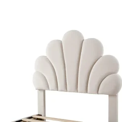 Okwish Lit avec rangement 90x200 cm simple enfant fille capitonné avec 2 ablagefächer et lattenrost, velours+bois beige, sans matelas