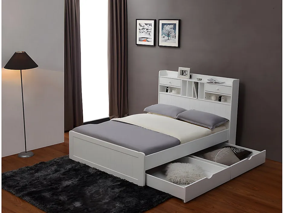 Vente-unique Lit avec rangements 140 x 190 cm - Blanc - MEDERICK