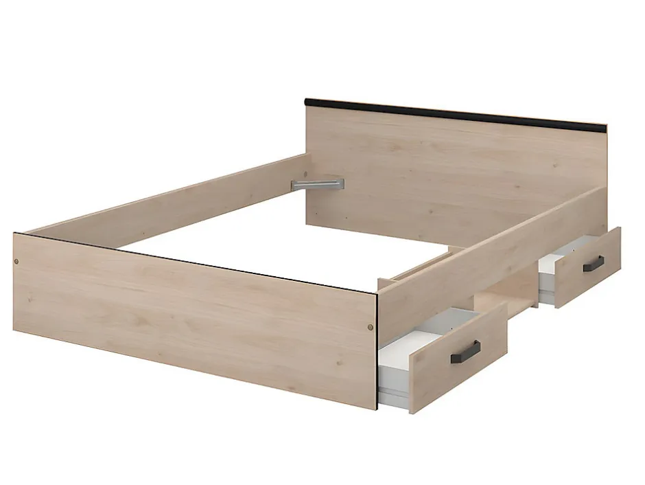Vente-unique Lit avec rangements 140 x 190 cm - 2 tiroirs et 1 niche - Coloris : Naturel + Sommier - PABLO