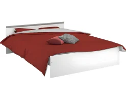 Vente-unique Lit avec rangements 140 x 190 cm - 2 tiroirs et 1 niche - Coloris : Blanc + Sommier - PABLO