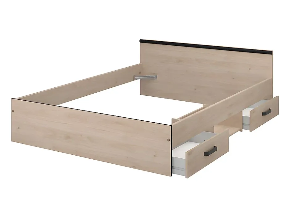 Vente-unique Lit avec rangements 140 x 190 cm - 2 tiroirs et 1 niche - Coloris : Naturel - PABLO Clearance