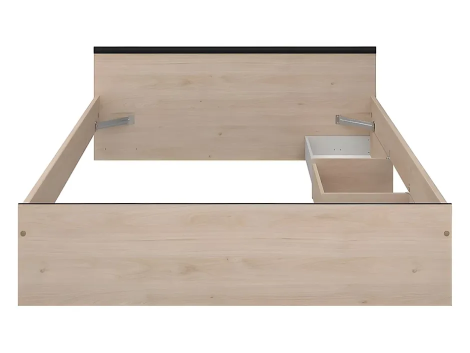 Vente-unique Lit avec rangements 140 x 190 cm - 2 tiroirs et 1 niche - Coloris : Naturel - PABLO Clearance