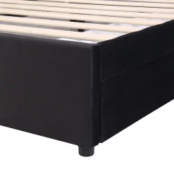 Generique Lit avec Rangements 160x200, Lit Double Capitonné en Velours Noir avec 2 Tiroirs