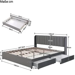Okwish Lit avec Rangements 160x200, Lit Double Capitonné en Velours Gris avec 2 Tiroirs Online