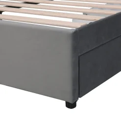 Okwish Lit avec Rangements 140x200, Lit Double Capitonné avec 2 Tiroirs, Velours Gris