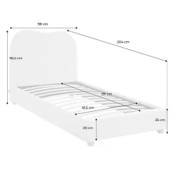 Sweeek Lit avec sommier à lattes et tête de lit. blanc finition bouclette. L204 x P98 x H96.5cm