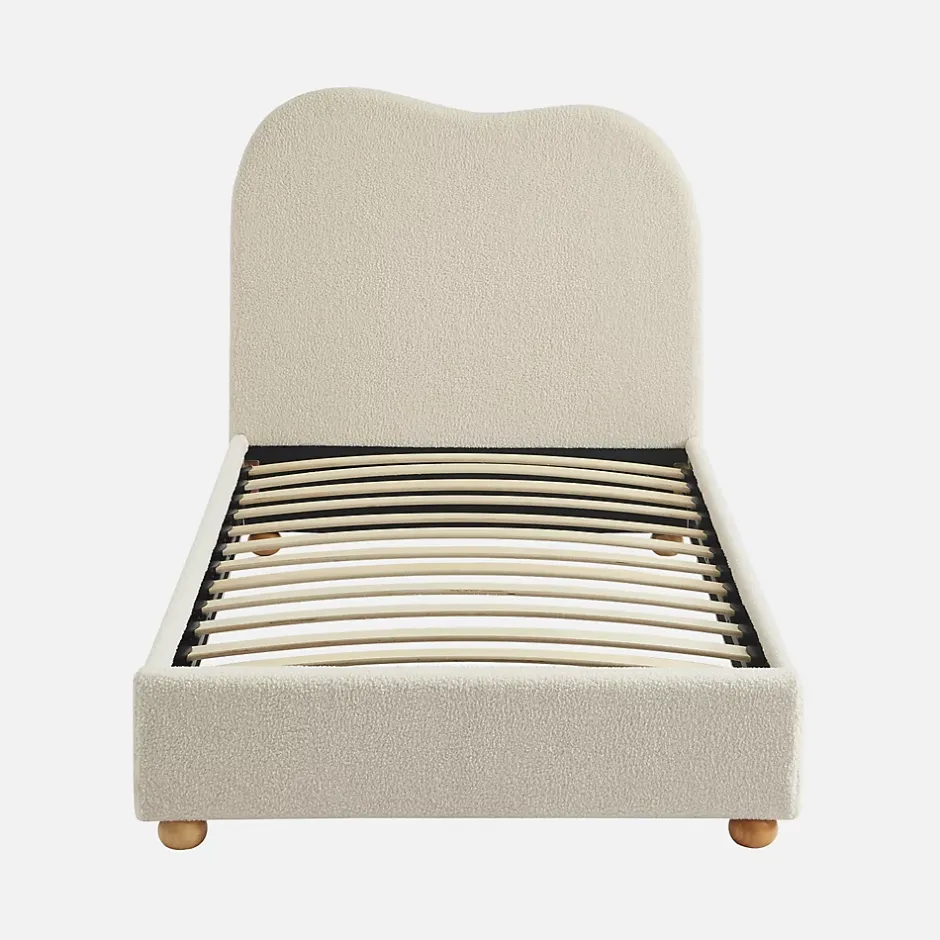 Sweeek Lit avec sommier à lattes et tête de lit. blanc finition bouclette. L204 x P98 x H96.5cm
