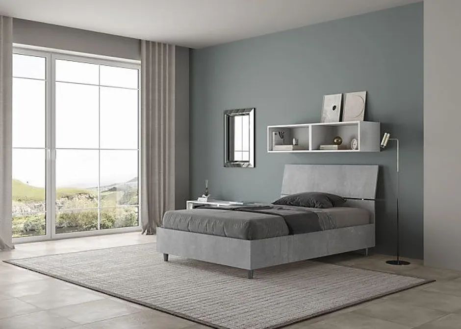 Ityhome Lit avec sommier à lattes 120x190, tête de lit inclinée Demas en béton New