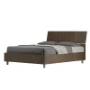 Ityhome Lit avec sommier à lattes 140x190, tête de lit inclinée Demas en noyer