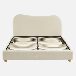 Sweeek Lit avec sommier à lattes et tête de lit. blanc finition bouclette. L214.5 x P168 x H97cm
