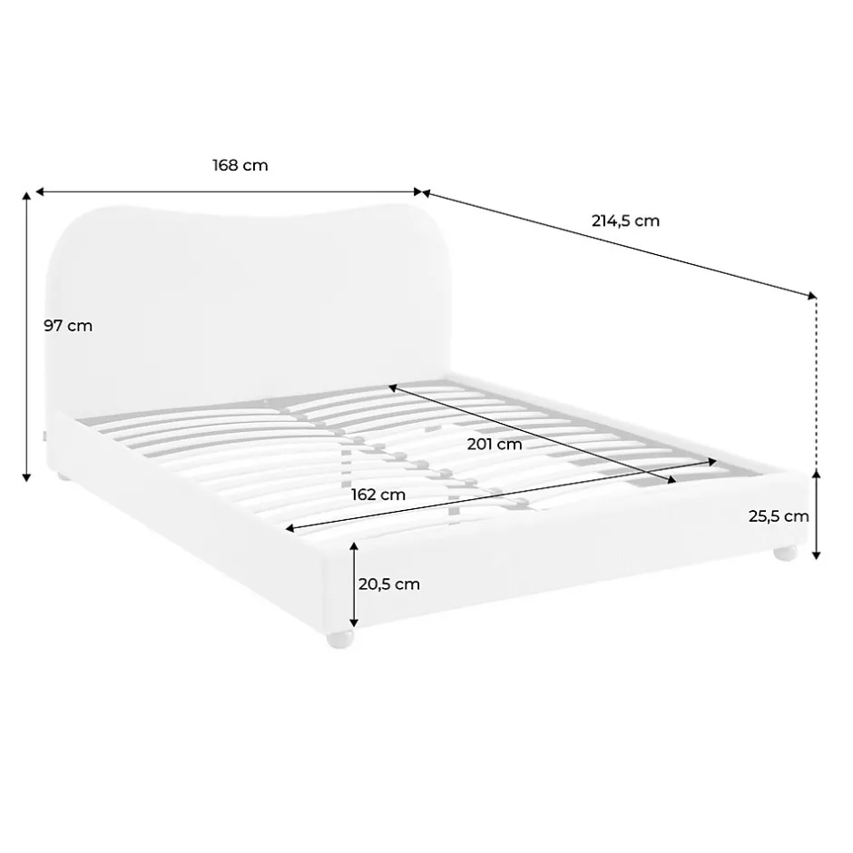 Sweeek Lit avec sommier à lattes et tête de lit. blanc finition bouclette. L214.5 x P168 x H97cm