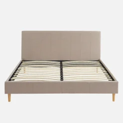 Sweeek Lit avec sommier à lattes et tête de lit. finition tissu. beige L 211 x P 167.5 x H 89cm New