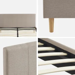 Sweeek Lit avec sommier à lattes et tête de lit. finition tissu. beige L 211 x P 167.5 x H 89cm New