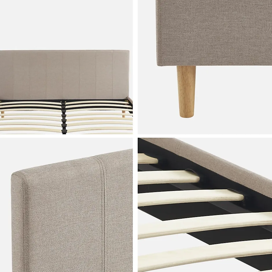 Sweeek Lit avec sommier à lattes et tête de lit. finition tissu. beige L 211 x P 167.5 x H 89cm New