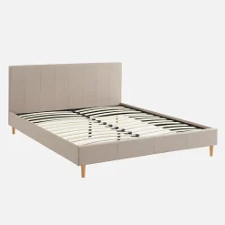 Sweeek Lit avec sommier à lattes et tête de lit. finition tissu. beige L 211 x P 167.5 x H 89cm New