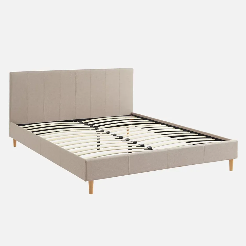 Sweeek Lit avec sommier à lattes et tête de lit. finition tissu. beige L 211 x P 167.5 x H 89cm New