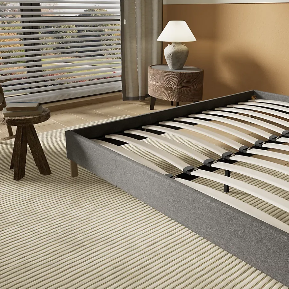 November Lit avec sommier lattes en bois - 160x200 cm - Tissu Gris - Pieds en bois Best